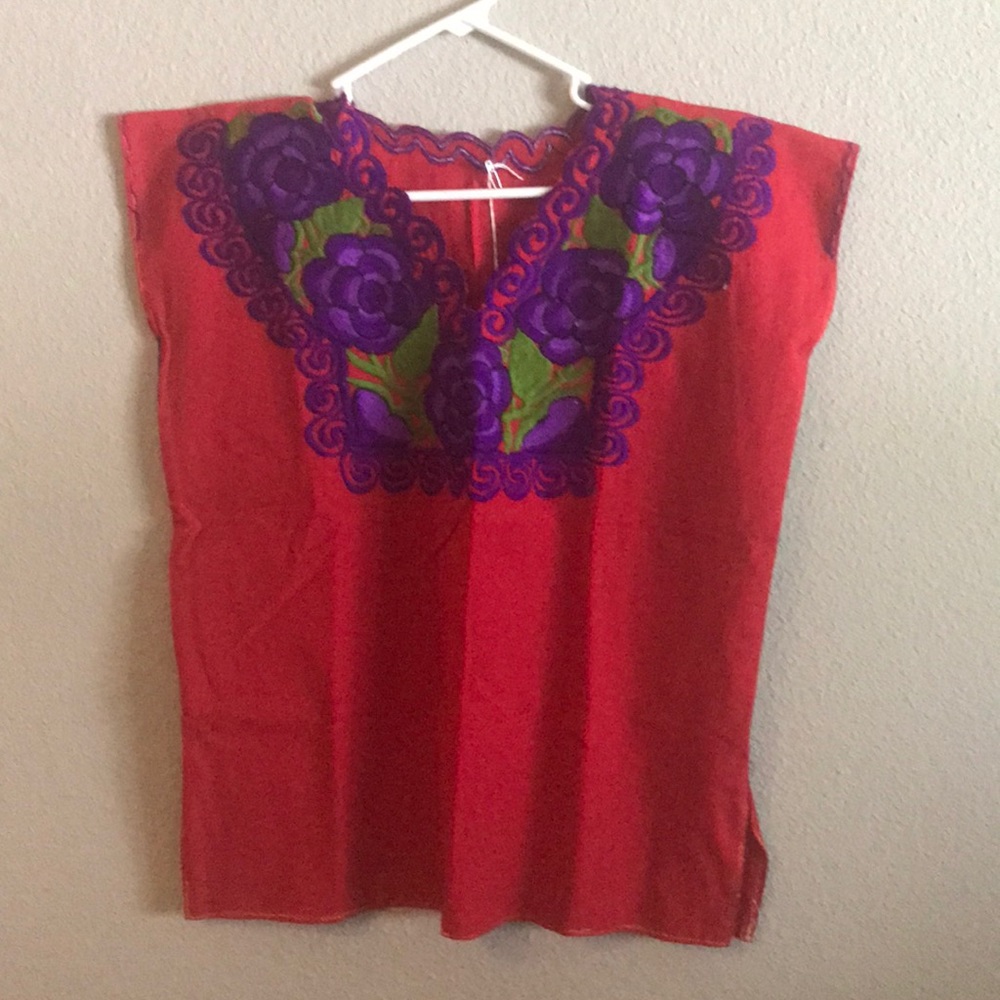Oaxacan Manta Mexican Shirt  with Flowers